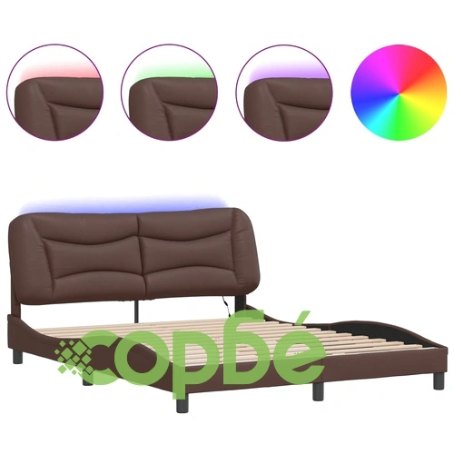 Рамка за легло с LED осветление, кафява, 160x200 cм, еко кожа ➤ топ цена ➤ sorbe.bg