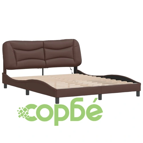 Рамка за легло с LED осветление, кафява, 160x200 cм, еко кожа ➤ топ цена ➤ sorbe.bg