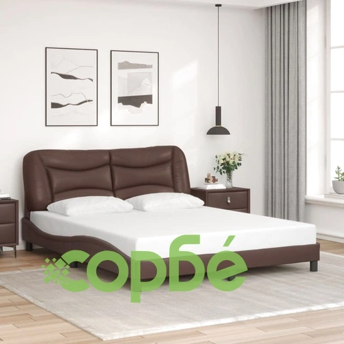 Рамка за легло с LED осветление, кафява, 160x200 cм, еко кожа ➤ топ цена ➤ sorbe.bg