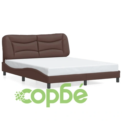 Рамка за легло с LED осветление, кафява, 160x200 cм, еко кожа ➤ топ цена ➤ sorbe.bg