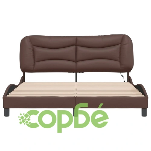 Рамка за легло с LED осветление, кафява, 160x200 cм, еко кожа ➤ топ цена ➤ sorbe.bg