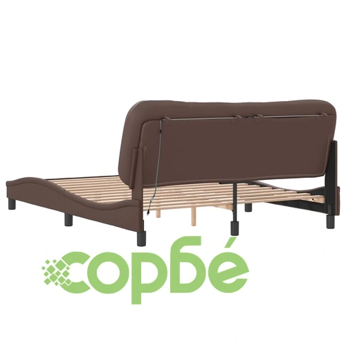 Рамка за легло с LED осветление, кафява, 160x200 cм, еко кожа ➤ топ цена ➤ sorbe.bg