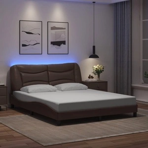 Рамка за легло с LED осветление, кафява, 160x200 cм, еко кожа