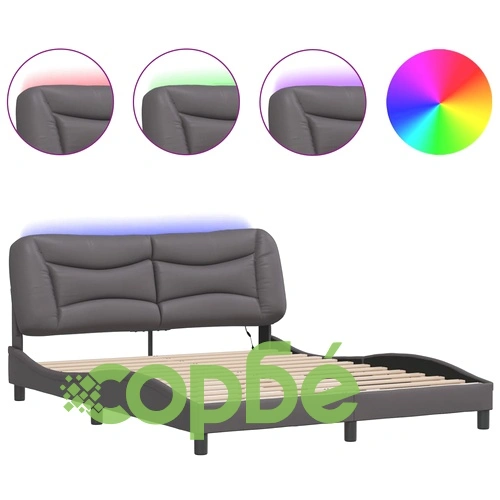 Рамка за легло с LED осветление, сива, 160x200 cм, еко кожа ➤ топ цена ➤ sorbe.bg