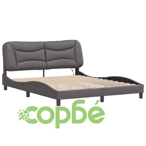 Рамка за легло с LED осветление, сива, 160x200 cм, еко кожа ➤ топ цена ➤ sorbe.bg