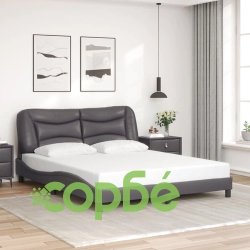 Рамка за легло с LED осветление, сива, 160x200 cм, еко кожа ➤ топ цена ➤ sorbe.bg