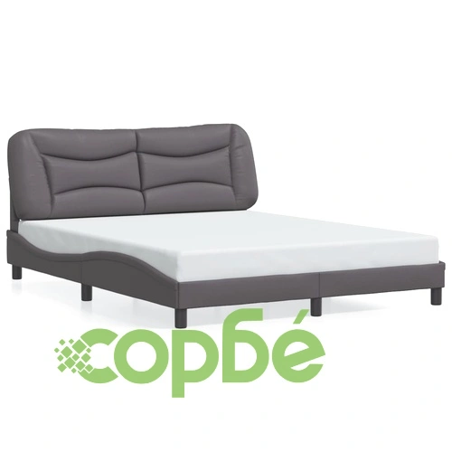 Рамка за легло с LED осветление, сива, 160x200 cм, еко кожа ➤ топ цена ➤ sorbe.bg