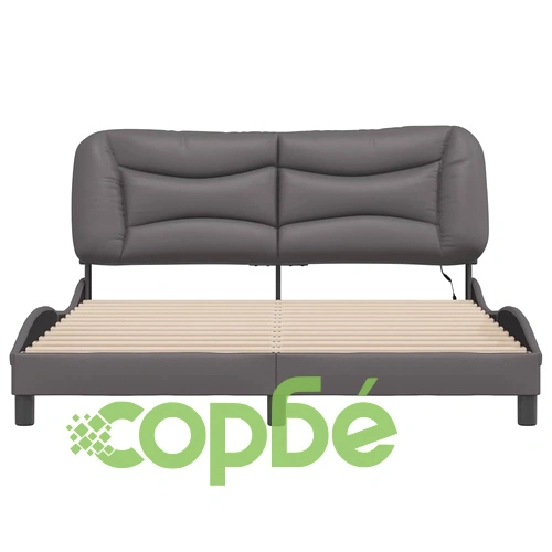 Рамка за легло с LED осветление, сива, 160x200 cм, еко кожа ➤ топ цена ➤ sorbe.bg