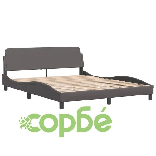 Рамка за легло с LED осветление, сива, 160x200 cм, еко кожа ➤ топ цена ➤ sorbe.bg