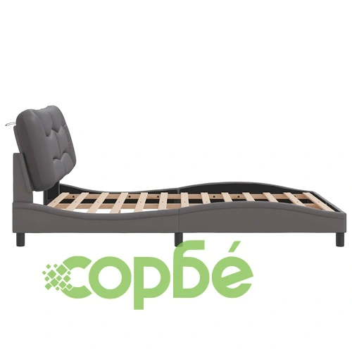 Рамка за легло с LED осветление, сива, 160x200 cм, еко кожа ➤ топ цена ➤ sorbe.bg