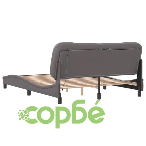 Рамка за легло с LED осветление, сива, 160x200 cм, еко кожа ➤ топ цена ➤ sorbe.bg