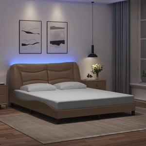 Рамка за легло с LED осветление, капучино, 160x200 cм, еко кожа