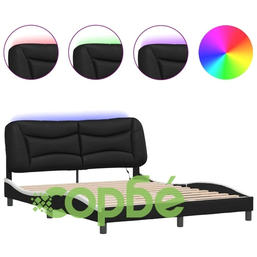 Рамка за легло с LED осветление черно-бяла 160x200 cм еко кожа ➤ топ цена ➤ sorbe.bg