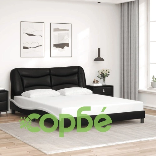 Рамка за легло с LED осветление черно-бяла 160x200 cм еко кожа ➤ топ цена ➤ sorbe.bg