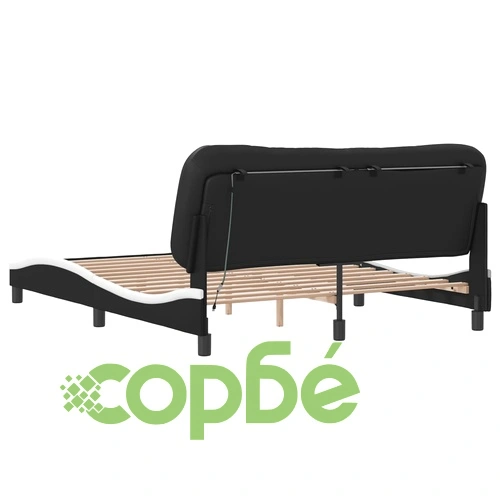 Рамка за легло с LED осветление черно-бяла 160x200 cм еко кожа ➤ топ цена ➤ sorbe.bg