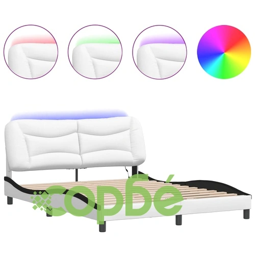 Рамка за легло с LED осветление бяло-черна 160x200 cм еко кожа ➤ топ цена ➤ sorbe.bg
