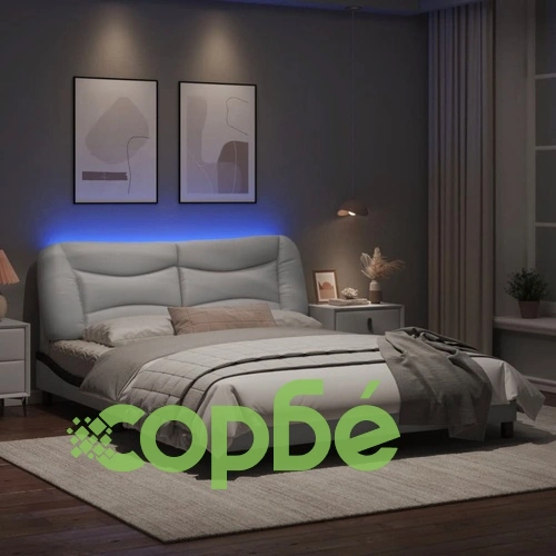 Рамка за легло с LED осветление бяло-черна 160x200 cм еко кожа ➤ топ цена ➤ sorbe.bg