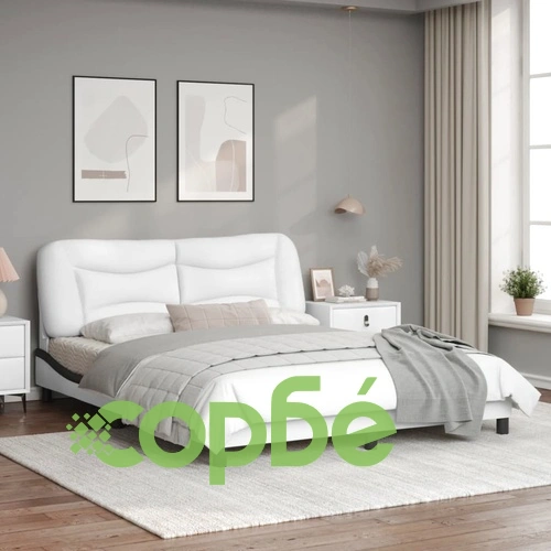 Рамка за легло с LED осветление бяло-черна 160x200 cм еко кожа ➤ топ цена ➤ sorbe.bg
