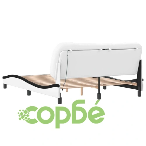 Рамка за легло с LED осветление бяло-черна 160x200 cм еко кожа ➤ топ цена ➤ sorbe.bg