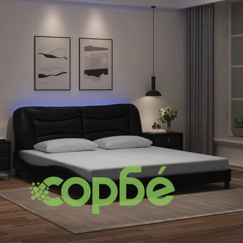 Рамка за легло с LED осветление, черна, 180x200 см, еко кожа ➤ топ цена ➤ sorbe.bg