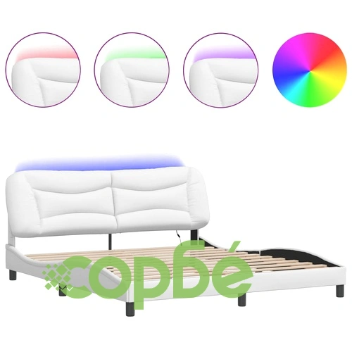 Рамка за легло с LED осветление, бяла, 180x200 см, еко кожа ➤ топ цена ➤ sorbe.bg