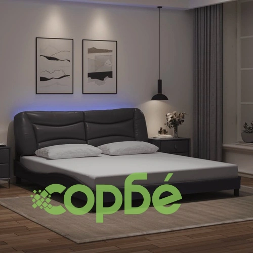 Рамка за легло с LED осветление, сива, 180x200 см, еко кожа ➤ топ цена ➤ sorbe.bg
