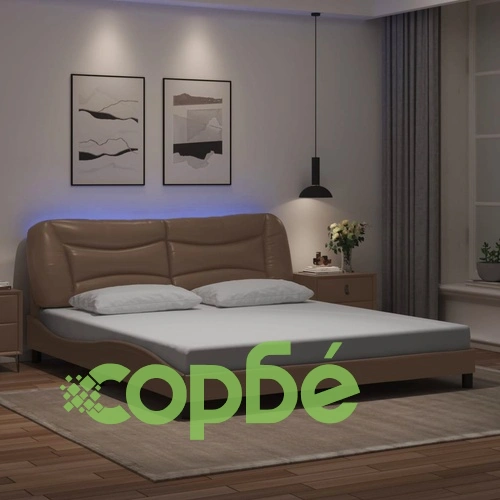 Рамка за легло с LED осветление, капучино, 180x200 см, еко кожа ➤ топ цена ➤ sorbe.bg