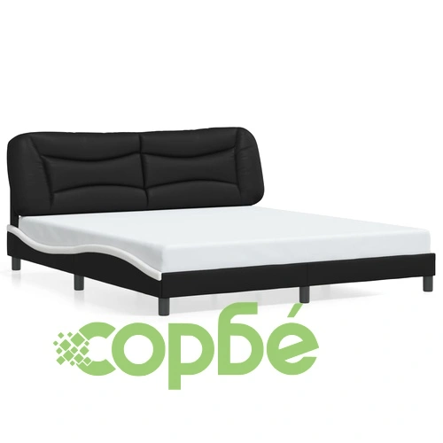 Рамка за легло с LED осветление черно-бяла 180x200 см еко кожа ➤ топ цена ➤ sorbe.bg