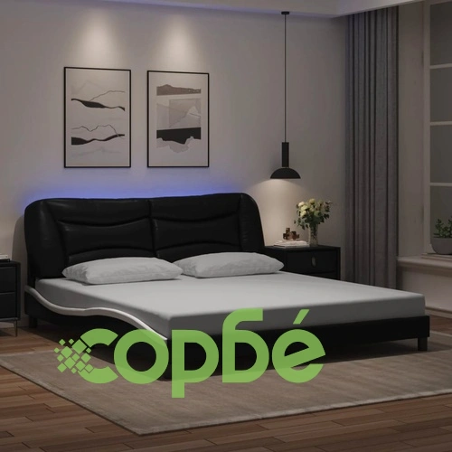 Рамка за легло с LED осветление черно-бяла 180x200 см еко кожа ➤ топ цена ➤ sorbe.bg