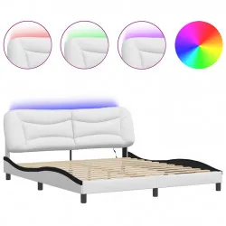 Рамка за легло с LED осветление бяло-черна 180x200 см еко кожа