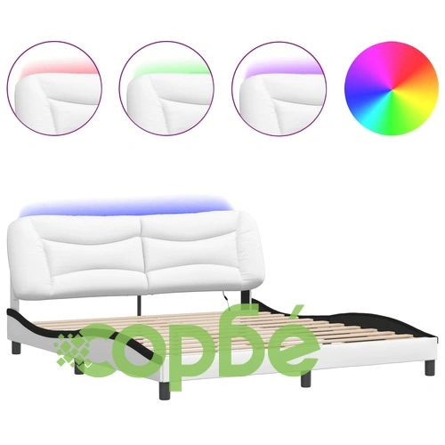 Рамка за легло с LED осветление бяло-черна 180x200 см еко кожа ➤ топ цена ➤ sorbe.bg