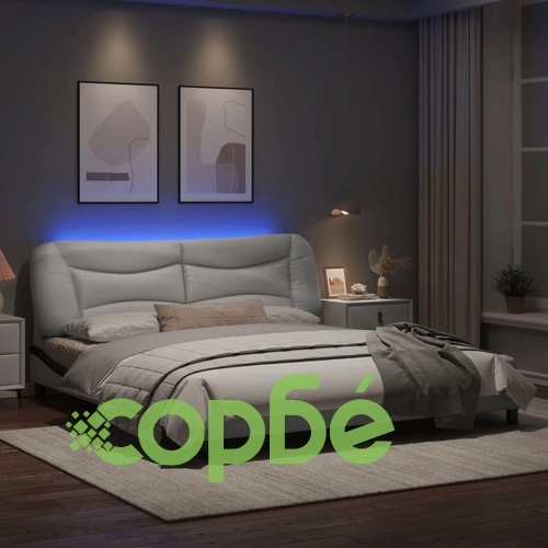 Рамка за легло с LED осветление бяло-черна 180x200 см еко кожа ➤ топ цена ➤ sorbe.bg