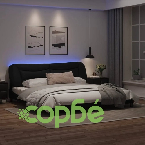 Рамка за легло с LED осветление, черна, 200x200 см, еко кожа ➤ топ цена ➤ sorbe.bg