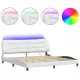 Рамка за легло с LED осветление бяла 200x200 см изкуствена кожа