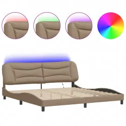 Рамка за легло с LED осветление, капучино, 200x200 см, еко кожа
