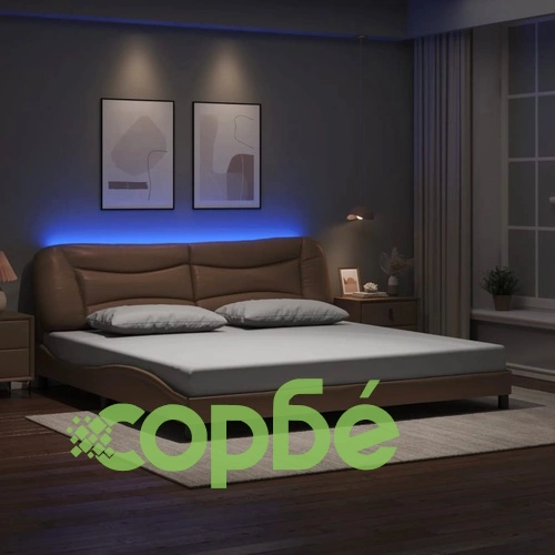 Рамка за легло с LED осветление, капучино, 200x200 см, еко кожа ➤ топ цена ➤ sorbe.bg
