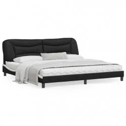 Рамка за легло с LED, черно и бяло, 200x200 см, изкуствена кожа