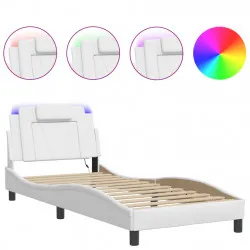 Рамка за легло с LED осветление бяла 80x200 см изкуствена кожа