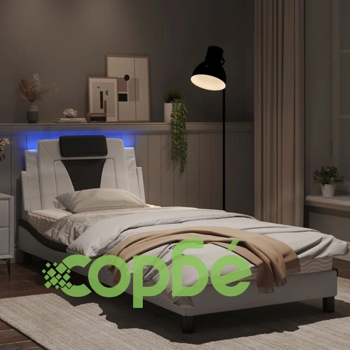 Рамка за легло с LED осветление бяло и черно 80x200 см еко кожа ➤ топ цена ➤ sorbe.bg