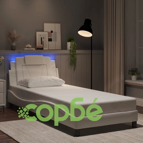 Рамка за легло с LED осветление бяла 90x190 см изкуствена кожа ➤ топ цена ➤ sorbe.bg