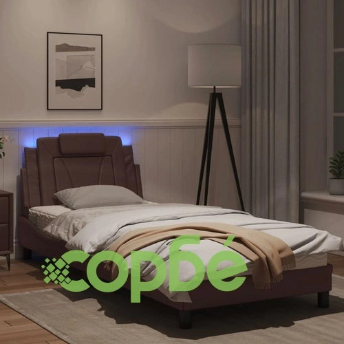 Рамка за легло с LED осветление кафява 90x190см изкуствена кожа ➤ топ цена ➤ sorbe.bg