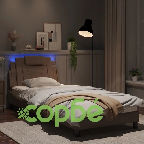 Рамка за легло с LED осветление, капучино, 90x190 см, еко кожа ➤ топ цена ➤ sorbe.bg