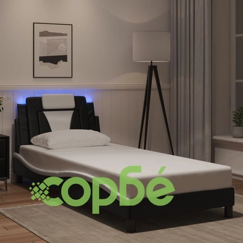 Рамка за легло с LED осветление черно и бяло 90x190 см еко кожа ➤ топ цена ➤ sorbe.bg