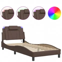 Рамка за легло с LED осветление кафява 90x200см изкуствена кожа