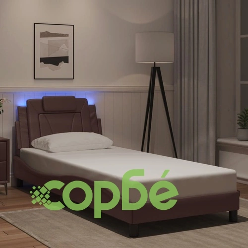 Рамка за легло с LED осветление кафява 90x200см изкуствена кожа ➤ топ цена ➤ sorbe.bg