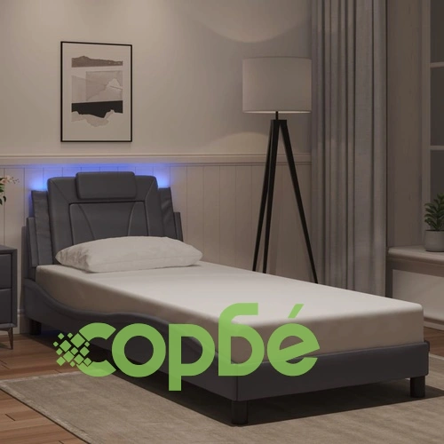 Рамка за легло с LED осветление сива 90x200 см изкуствена кожа ➤ топ цена ➤ sorbe.bg