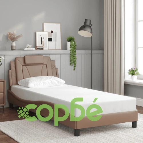 Рамка за легло с LED осветление, капучино, 90x200 см, еко кожа ➤ топ цена ➤ sorbe.bg