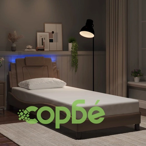 Рамка за легло с LED осветление, капучино, 90x200 см, еко кожа ➤ топ цена ➤ sorbe.bg