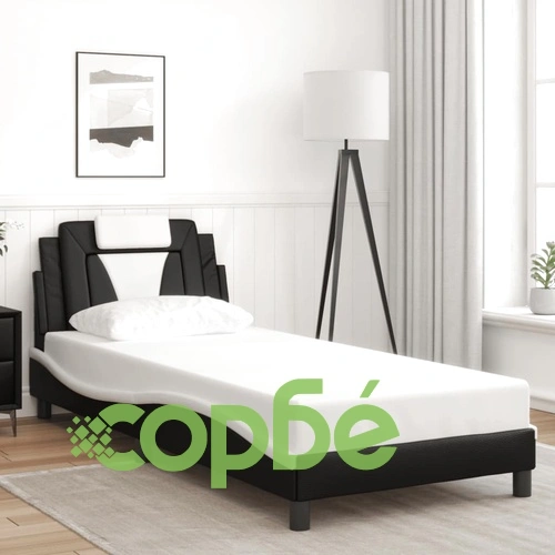 Рамка за легло с LED осветление черно и бяло 90x200 см еко кожа ➤ топ цена ➤ sorbe.bg