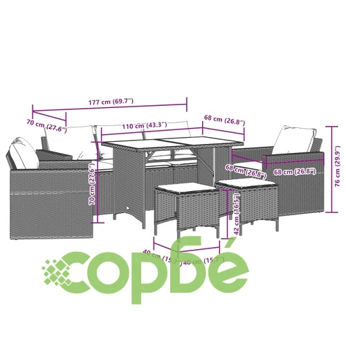 Градински диван с възглавници, 6 части, бежов полиратан ➤ топ цена ➤ sorbe.bg